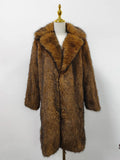 Luxury Patchwork Imitation Fur Mid Length Coat for Women Lapel Long Sleeve Spliced Pocket Loose Winter Coats Female