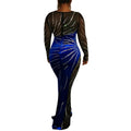 Women's Glamorous Mesh Rhinestone Long Sleeve Evening Maxi Dress Gorgeous Patchwork Diamond Party Dresses Birthday Outfit