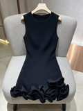 Sleeveless Crew Neck Knit Mini Dress for Women Solid Color 3D Layered Ruffle Trim Bodycon for Club Cocktail Night Out Party