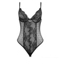Sexy Lace Patchwork Bodysuit Women Solid V-neck Sleeveless High Waist Slim Perspective Sling Top Lady New Chic Corset Bodysuits