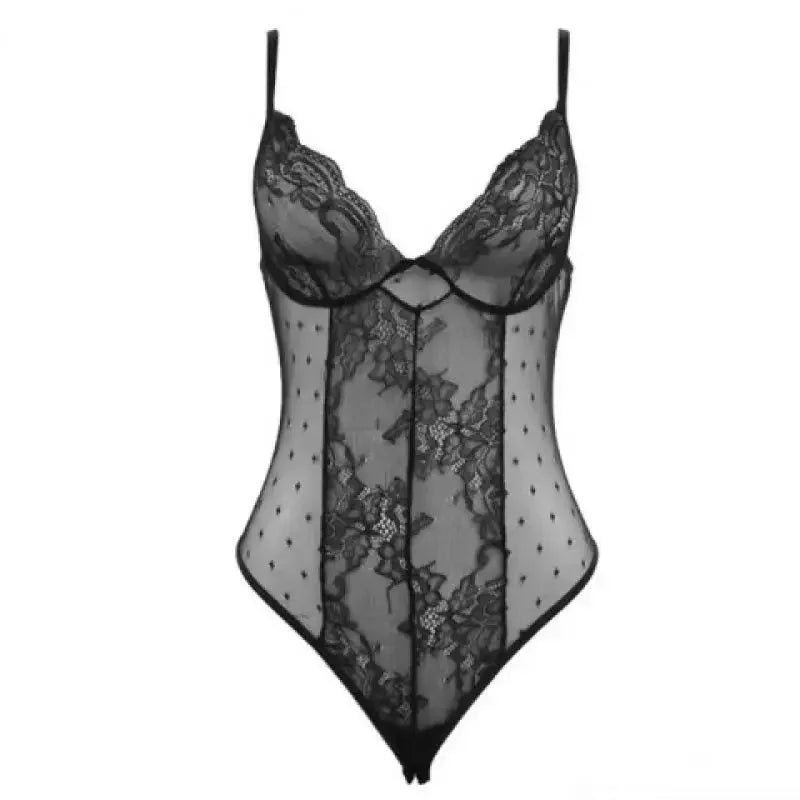 Sexy Lace Patchwork Bodysuit Women Solid V-neck Sleeveless High Waist Slim Perspective Sling Top Lady New Chic Corset Bodysuits