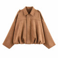 Women's Faux Suede Cropped Bomber Jacket Lapel Collar Zipper Loose Autumn Winter Casual Streetwear Vintage Coat 2026 New