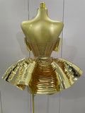 Sexy Stage Performance Costume Two Piece Set Silver Sequins Rhinestone Fancy Outfit Women Backless Shiny Birthday Party Dresses