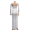 Open Back Glitter Sheer Mesh Party Maxi Dress for Women Fashion Full Sleeve Bodycon Sexy Club Long Evening Dress Vestidos