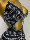 Women Sexy Halter Crystal Feathers Bodycon Mini Dress Nightclub Performance Stage Outfit Luxury Birthday Photo Shoot Dress
