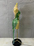 Luxurious Green Rhinestone Sheer Bodysuit Tassel Tail Ideal for Clubbing Festivals and Special Occasions Stage Performance