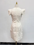Solid Elegant Patchwork Appliques Dresses for Women Round Neck Short Sleeve High Waist Bodycon Luxury Mini Dress Female New