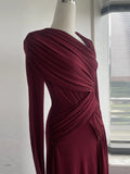 Elegant Women Pleated Solid Slim Maxi Dresses Women V Neck Long Sleeve High Waist Long Dress Female Party Prom Gowns