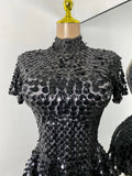 Sexy Women Short Sleeve Sparkly Sequins Stage Dress Luxury Evening Party Nightclub Performance Costume Stage Wear