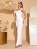 Women'S Luxury Pearl Bead Tight Bandage Long Dress Sexy Square Neck Sleeveless Elegant Evening Wedding Banquet Party Gown