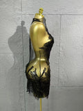 Sexy Mesh See Through Pearl Lace Party Mini Dress Celebrate Birthday Photo Shoot Wear Performance Stage Costume