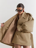 Women's Double Breasted Trench Coat Lapel Waist-Cinching Lace Up Mid Length Windbreaker Jacket Autumn Casual Street Coat