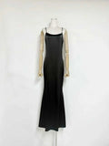 Formal Feather Cape Sleeve Maxi Dress for Women O Neck Spaghetti Strap Floor Length Long Evening Prom Cocktail Party Gown