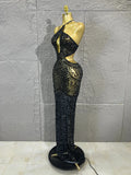 Black Mesh Rhinestone Mermaid Maxi Dress Hollow Cut Out BacklessBodycon Long Gown Women Club Night StageBirthday Party Outfit