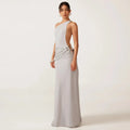 Brown One Shoulder Backless Long Dress Sexy Women's Draped Casual Maxi Dresses Summer Evening Party Wedding Guest Cocktail Black