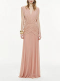 2026 Summer New Ruched Maxi Dress Women Draped Sleeveless V Neck Elegant Folds Dresses Formal Evening Party Gown