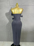 Elegant  Women Sexy Strap Florals Sleeveless Bodycon Midi Bandage Dress Birthday Party Nightclub Celebrate Photo Shoot Out