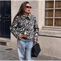 Women Chic Zebra Print Faux Fur Cropped Jacket Lapel Collar Single Breasted Warm Short Coat Autumn Winter Fashion Street Jackets