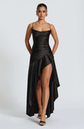 Sexy Satin Long Dress Luxury Ruffles Backless Bandage Evening Dresses Red Burgundy Blue Wedding Guest Cocktail Party Summer New