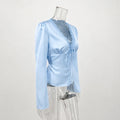 Elegant Summer Tops Women's Fashion Solid V-Neck Lace-Up Long Sleeve Tops New Chic Casual Office Lady Women's T-Shirts