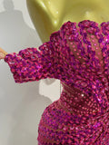 Women Birthday Party Nightclub Dancer Stage PhotoShoot Costume Sexy Sparkly Rhinestones Sequins Off The Shoulder Mesh Mini Dress