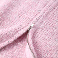 Women's Chic Sequin Knitted Cardigan Solid Stand Neck Double Zipper Sweater Oversized Knitwear Winter Female Elegant Cardigans