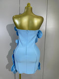 Luxury Chic 3D Beaded Flower Strapless Short Bodycon Bandage Dress Elegant Formal Party Prom Gown Birthday Wedding Guest Dresses