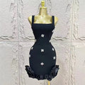 Black Skyblue Women Sleeveless Sexy O-Neck Shining Diamond Bodycon Mini Bandage Dress Birthday Party Photoshoot Stage Wear