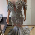 2026 Popular Bright Crystal Sequins Elegant Fishnet Dress, Off-the-shoulder Wedding Dress Women Dresses for Party and Wedding