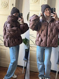 Women Casual Short Padded Puffer Coat Stand Collar Zipper Closure Elastic Cuff Quilted Loose Jacket 2026 Winter Street Outerwear