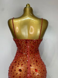 Luxury Rhinestones Sexy Mesh See Through Bodycon Dress Women Birthday Evening Cocktail party Gown Red Carpet Club Stage Outfit