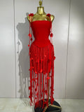 Elegant Pink Strapless Sexy Long Tassel Bandage Dress Women Celebrity Evening Party Luxury Birthday Cocktail Dress Stage Wear