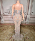 Evening dress for birthday party Blue Host Heavy Industry Beads Mermaid Toast Off-Shoulder Wedding Dress