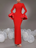 Women Elegant Evening Club Party Trumpet Long Sleeves Sexy Turtleneck Tight Maxi Bandage Dress Black Vestido