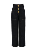 Vintage Two Piece Sets for Women Lapel Long Sleeve Top High Waist Patchwork Metal Buckle Fashion Trousers Set Female Style
