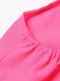 VGH Minimalist Solid Dresses For Women Stand Collar Long Sleeve High Waist Spliced Hollow Out Slim Chic Dress Female Summer 2025