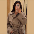 Vintage Plaid Belted Jackets Women Slim Full Sleeves Double-breasted Lapel Cropped Coats 2026 New Ladies Autumn Fashion Outwear