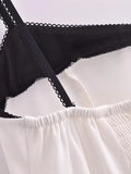 Hit Color Slimming Tube Top for Women Square Collar Sleeveless Spliced Lace Edge Backless Temperament Vests Female