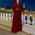 Splice Sequins Maxi Dresses For Women Fashion Folds Loose V Neck Elegant Dress Femme Party Evening Dresses Luxury