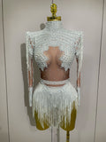 Sparkly Rhinestone Sequin Tassel Stretch Bodysuits 2025 New Arrival Women Birthday Party Nightclub Dj Stage Performance Costume