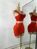 Women Sexy Knitted Mini Bodycon Top Bandage Skirt Two Piece Sets 2025 Celebrity High Street Night Club Birthday Party Outfits