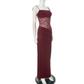 Spring Lace Long Dress Women's Solid Spaghetti Straps Backless See Through Long Dress Sexy High Waist Vintage Dresses