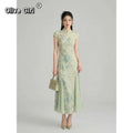 Olive Girl Dramatic Qipao for Ren Faire 2026 Garden Wedding Fairycore Photoshoot S-XXL XS-3XL Plus Size Dramatic Silhouette Romantic Editorial Not Costume Ren Faire Dress Qipao Cheongsam Chinese Dress Chinese Heritage Fashion Women