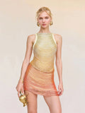 Ladies Gradient Tassel Off-Shoulder Bodycon Design Celebrity Club Party Sleeveless Sexy Mini Bandage Dress 2026