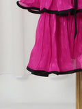 Hit Color Ruffles Cake Maxi Dress for Women Square Collar Off The Shoulder Spliced Bow Evening Temperament Dresses Female