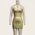 Sexy Bandage Halter Backless Gold Mini Dresses Women's Spaghetti Strap Bodycon Dress 2026 New Ladies Summer Clubwea