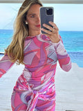 Women's Chic Printed Mesh Maxi Dress Bodycon Long Sexy Beach Swim Party Dresses New Holiday Vacation Cover Up Casual Outfit
