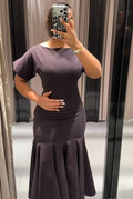 Elegant Patchwork Maxi Dress Women Solid Round Neck Short Sleeve Slim Fit Gowns Lady 2026 New Basic Evening Casual Summer Robes