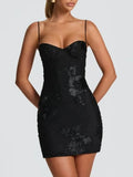 Hot Girl Spaghetti Strap Mini Dresses for Women Square Collar Sleeveless Fish Bone Tunic 3D Decoration Dress Female