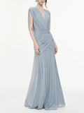 2026 Summer New Ruched Maxi Dress Women Draped Sleeveless V Neck Elegant Folds Dresses Formal Evening Party Gown
